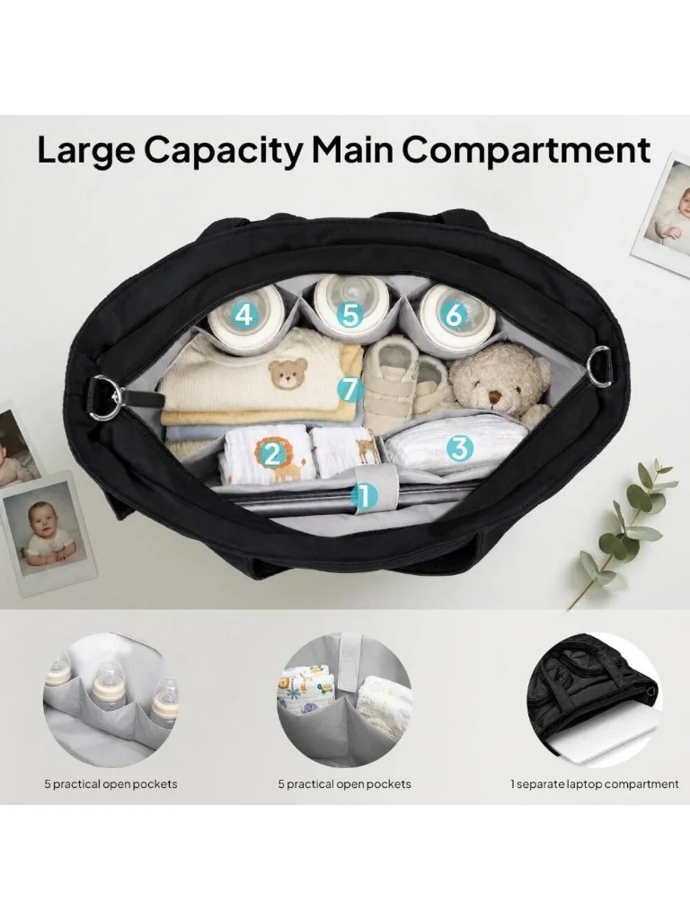 Quilted Puffer Diaper Bag Tote, Lightweight Baby Bag with Insulated Pockets